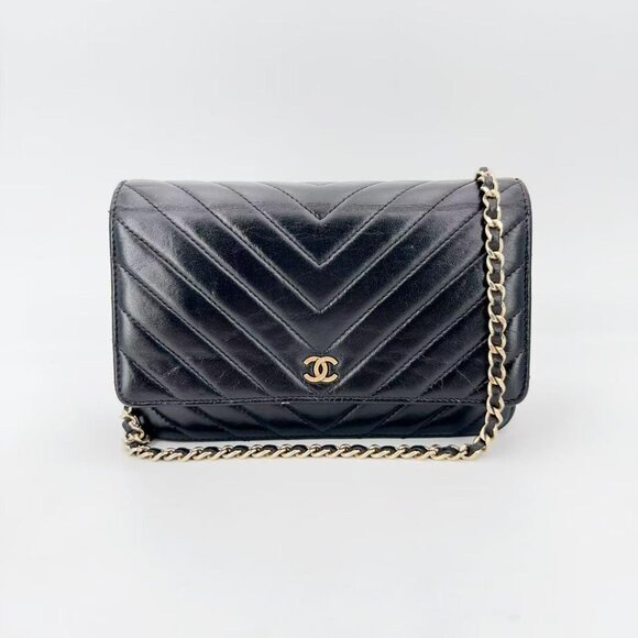 Chanel Chevron Wallet On Chain Black - Picture 1 of 5